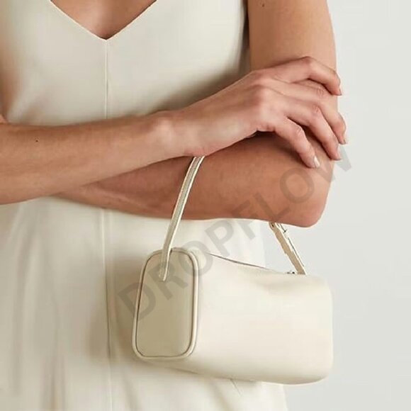 Mini Barrel Hobo Crossbody Bag Genuine Leather Elegant Chic Designer Style - Picture 3 of 8